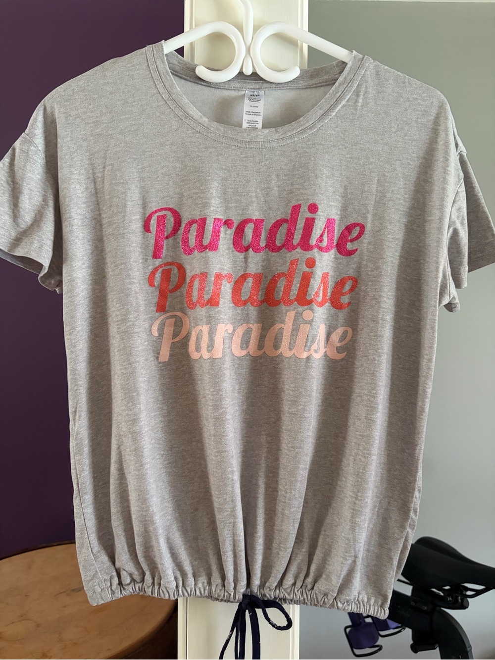 Gray Tee with 'Paradise' Gradient Script